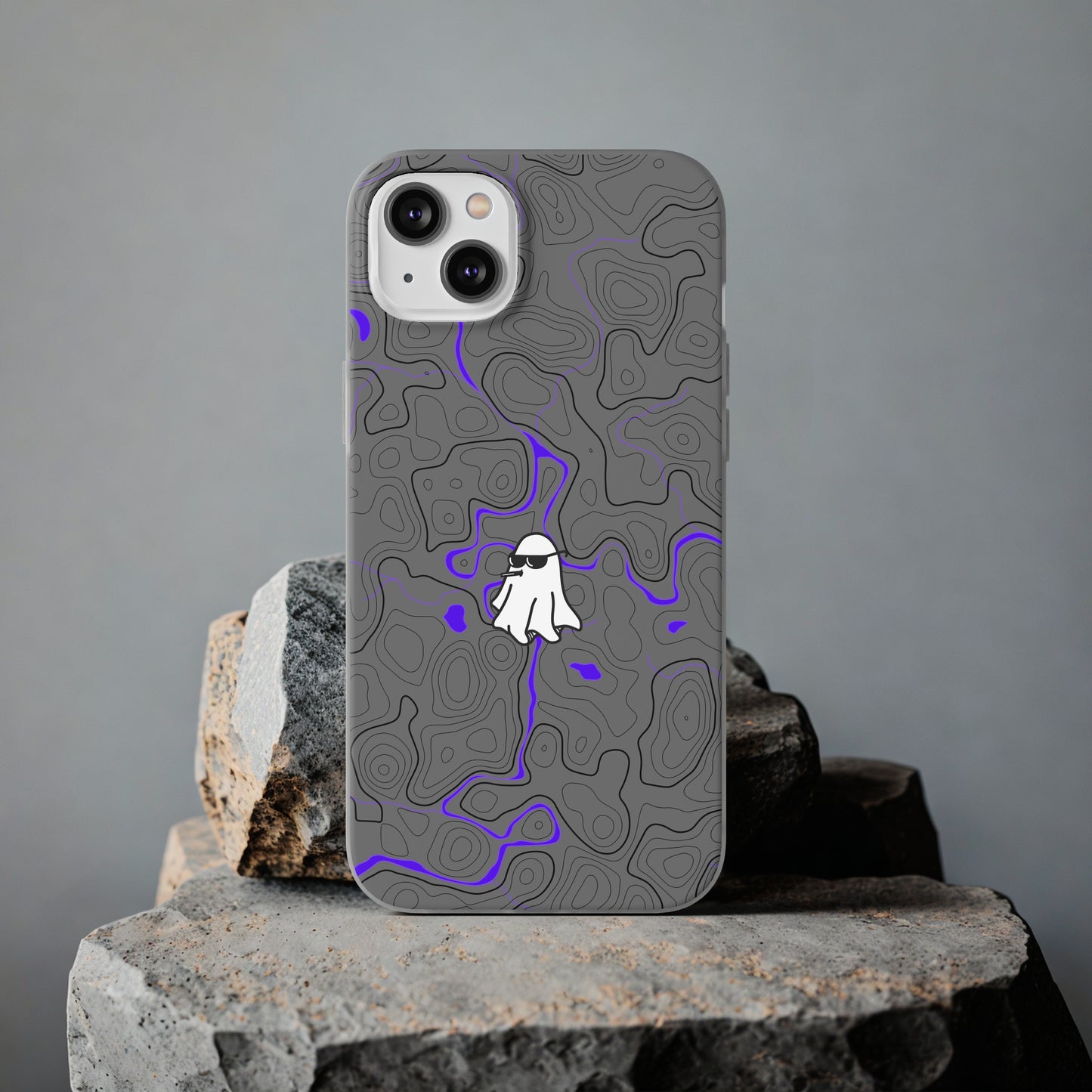 "Black Purple Topography with Ghost" High Quality  Phone Case