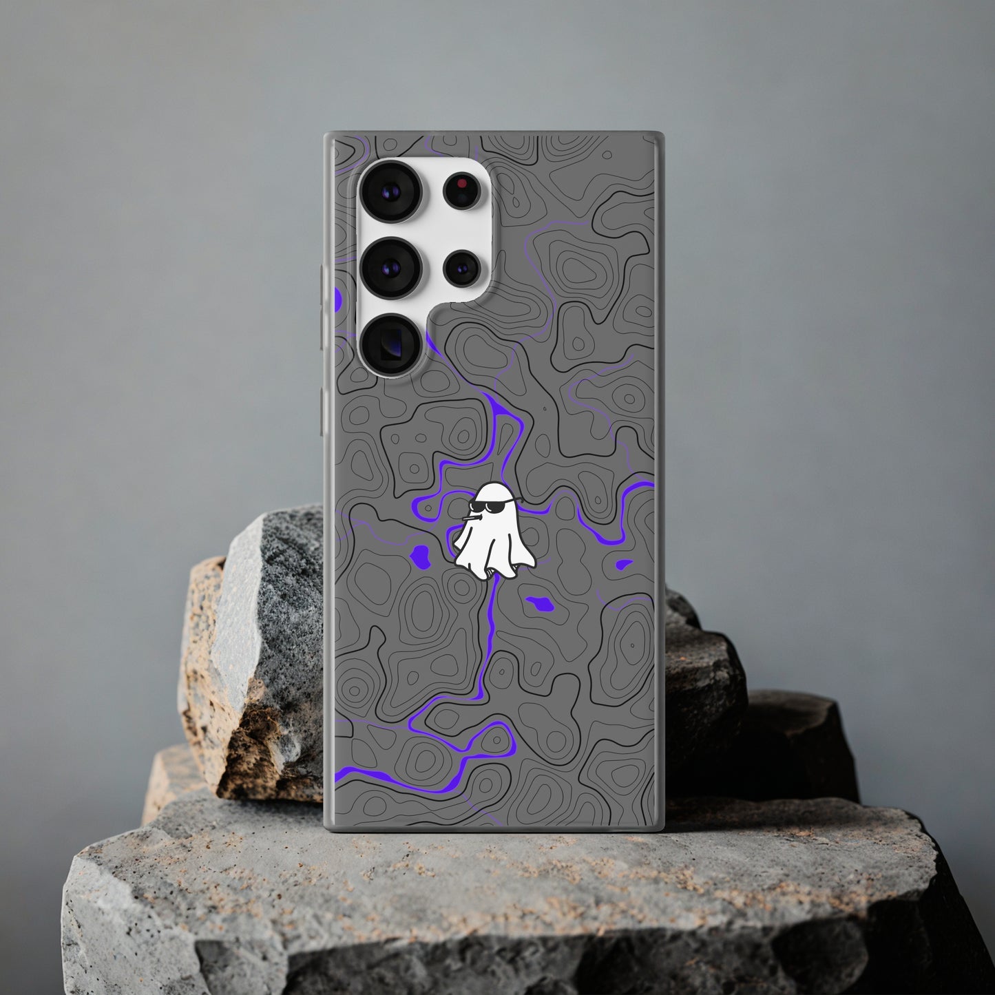 "Black Purple Topography with Ghost" High Quality  Phone Case