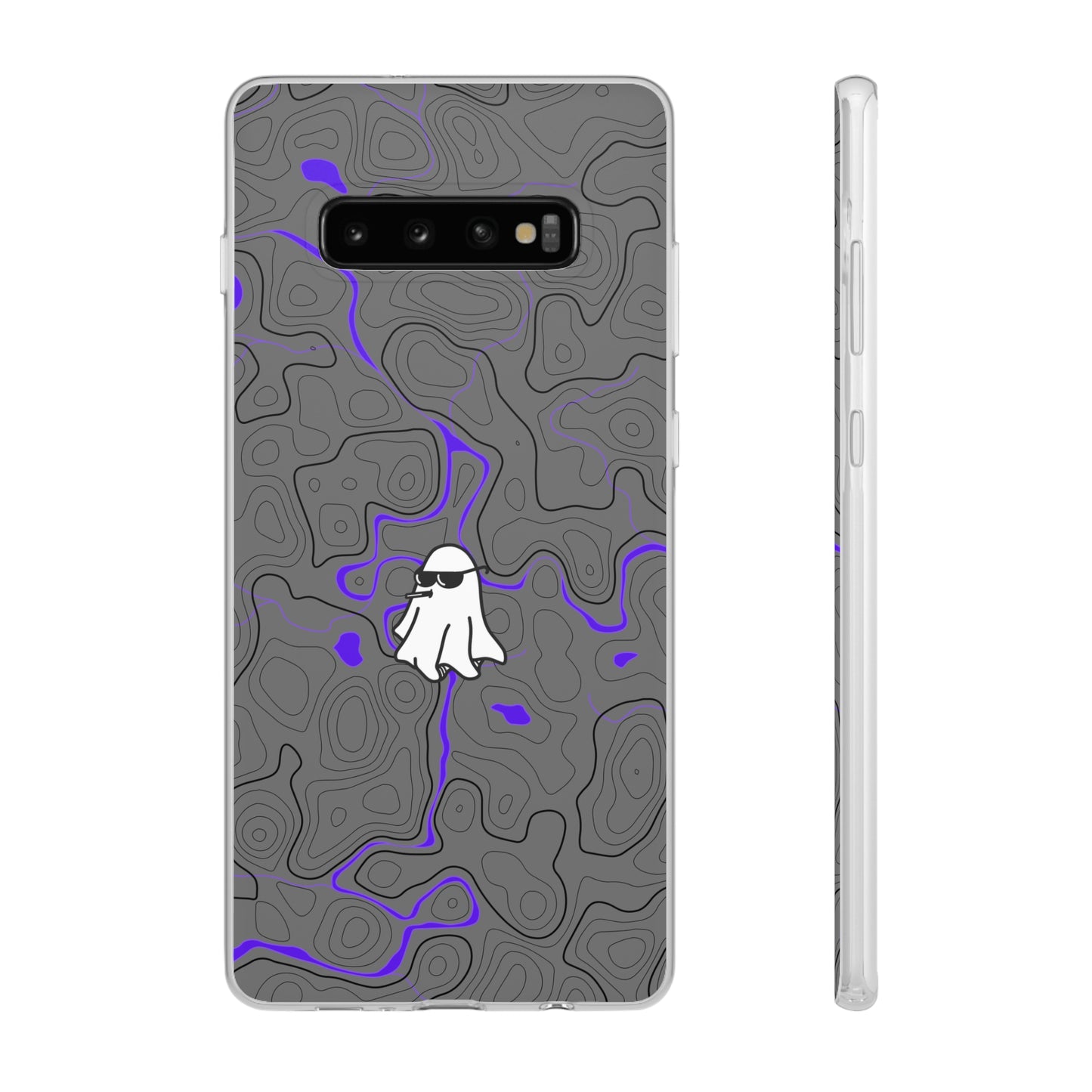 "Black Purple Topography with Ghost" High Quality  Phone Case