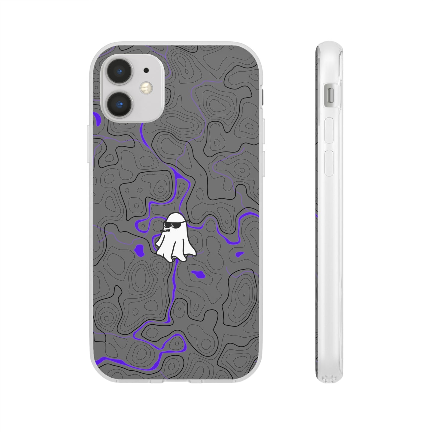 "Black Purple Topography with Ghost" High Quality  Phone Case