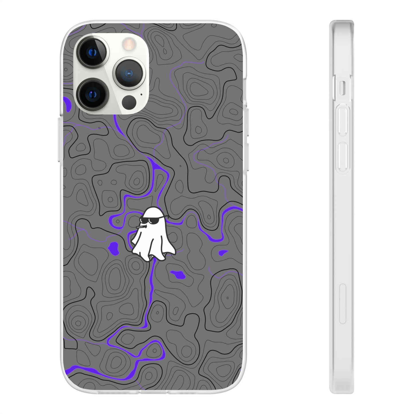 "Black Purple Topography with Ghost" High Quality  Phone Case