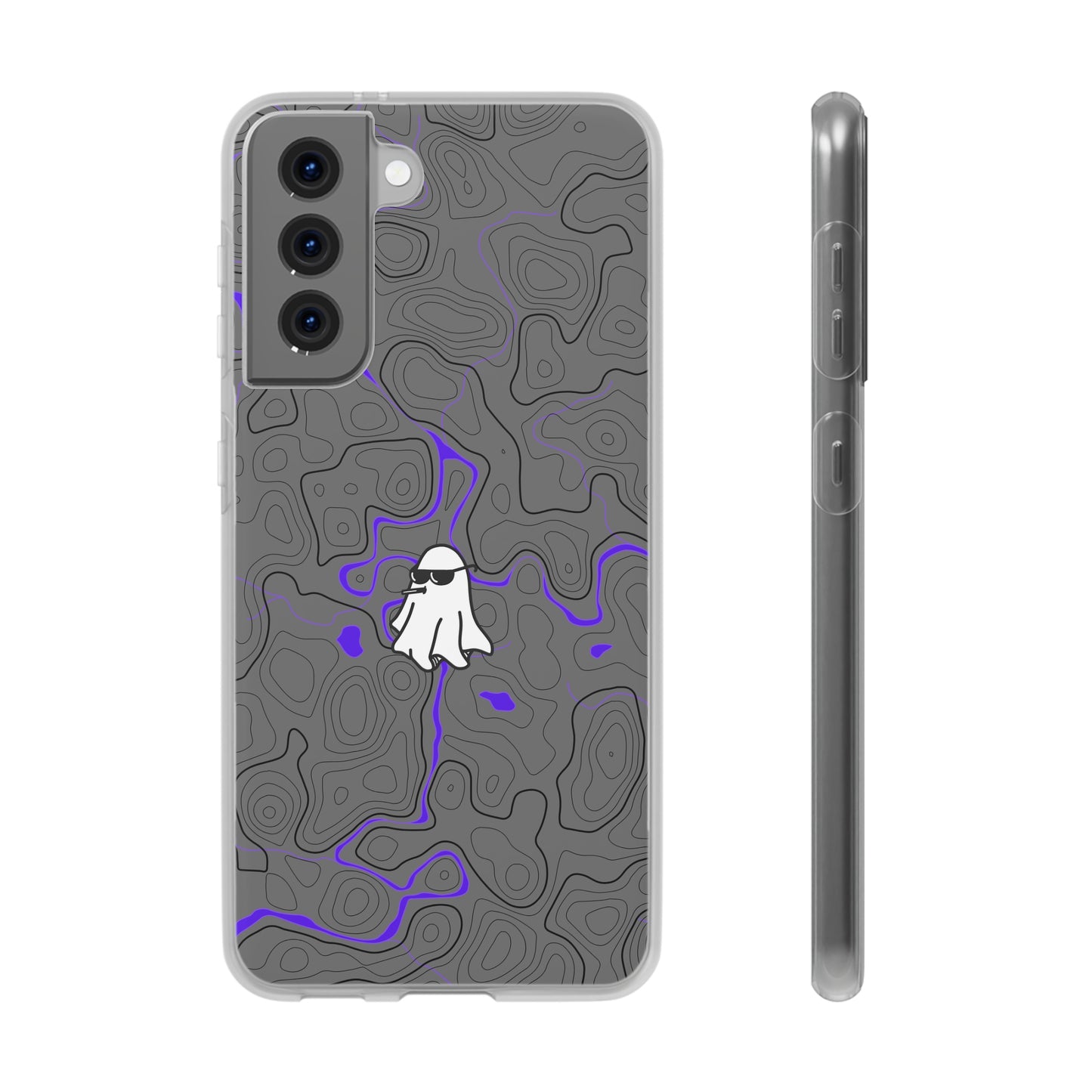 "Black Purple Topography with Ghost" High Quality  Phone Case