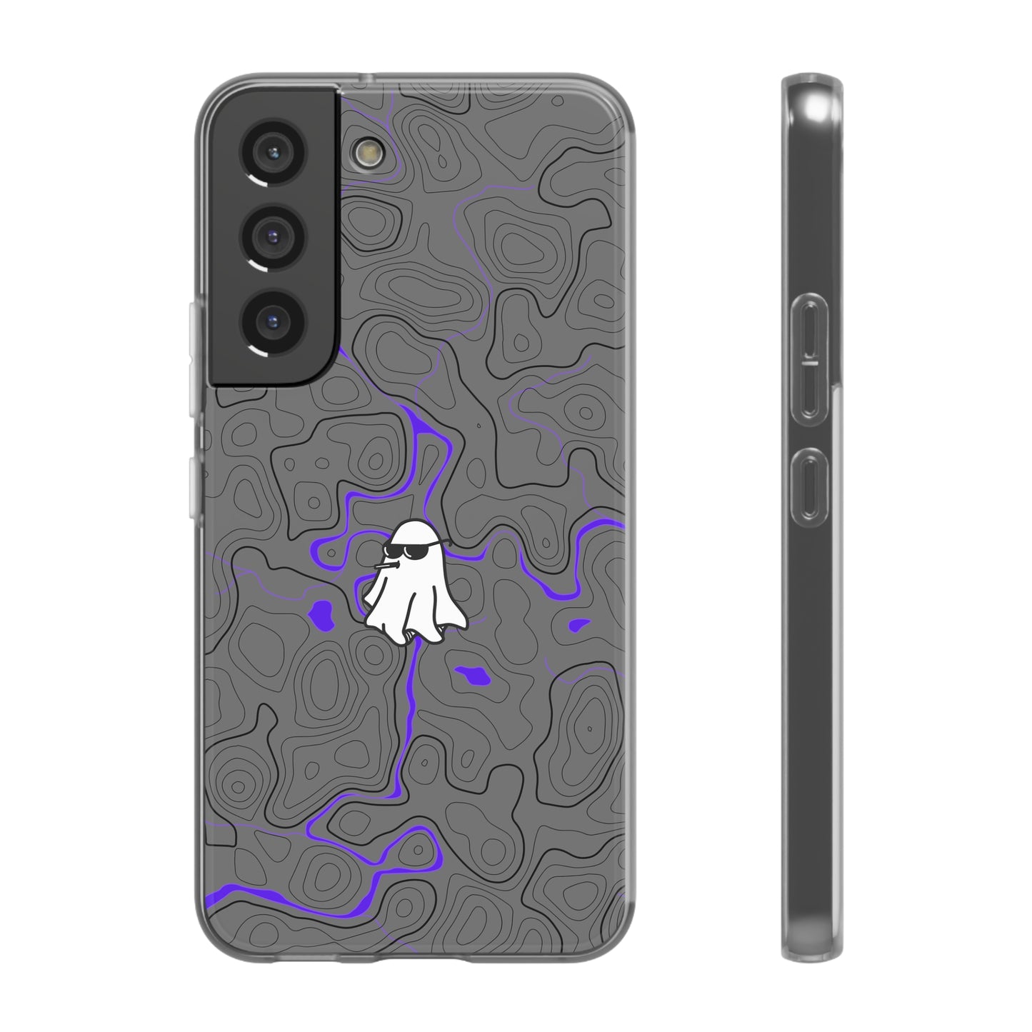 "Black Purple Topography with Ghost" High Quality  Phone Case