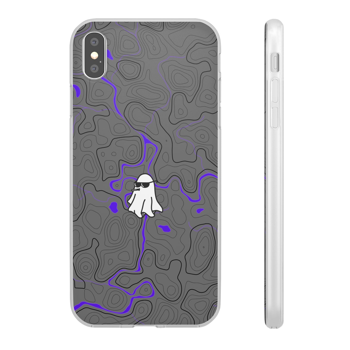 "Black Purple Topography with Ghost" High Quality  Phone Case