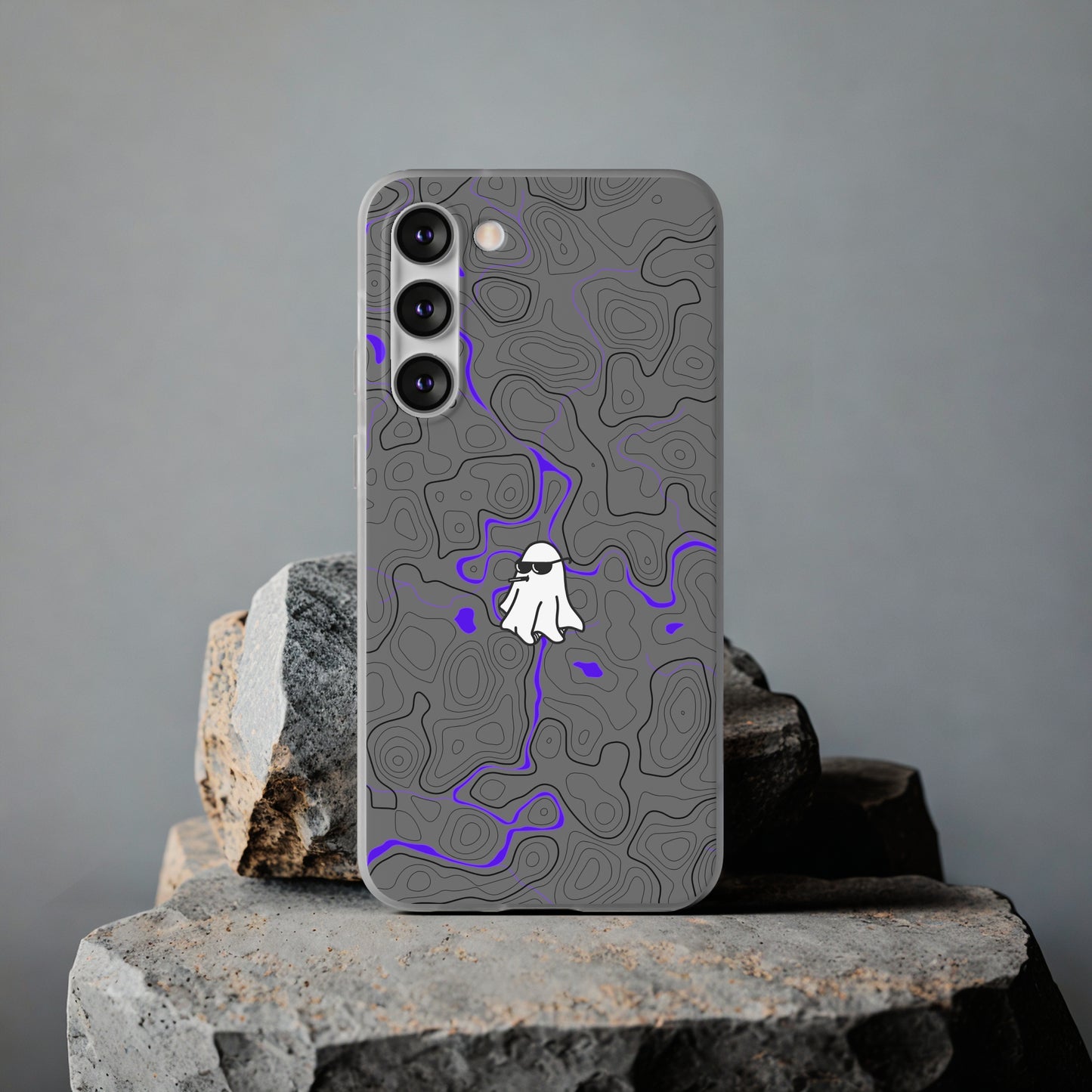 "Black Purple Topography with Ghost" High Quality  Phone Case