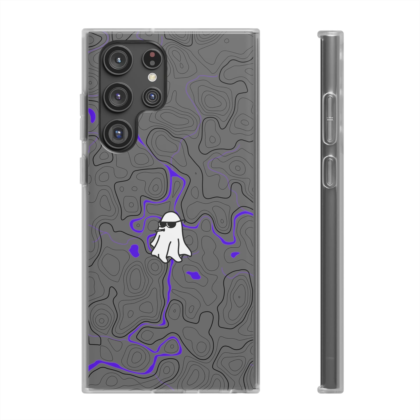 "Black Purple Topography with Ghost" High Quality  Phone Case