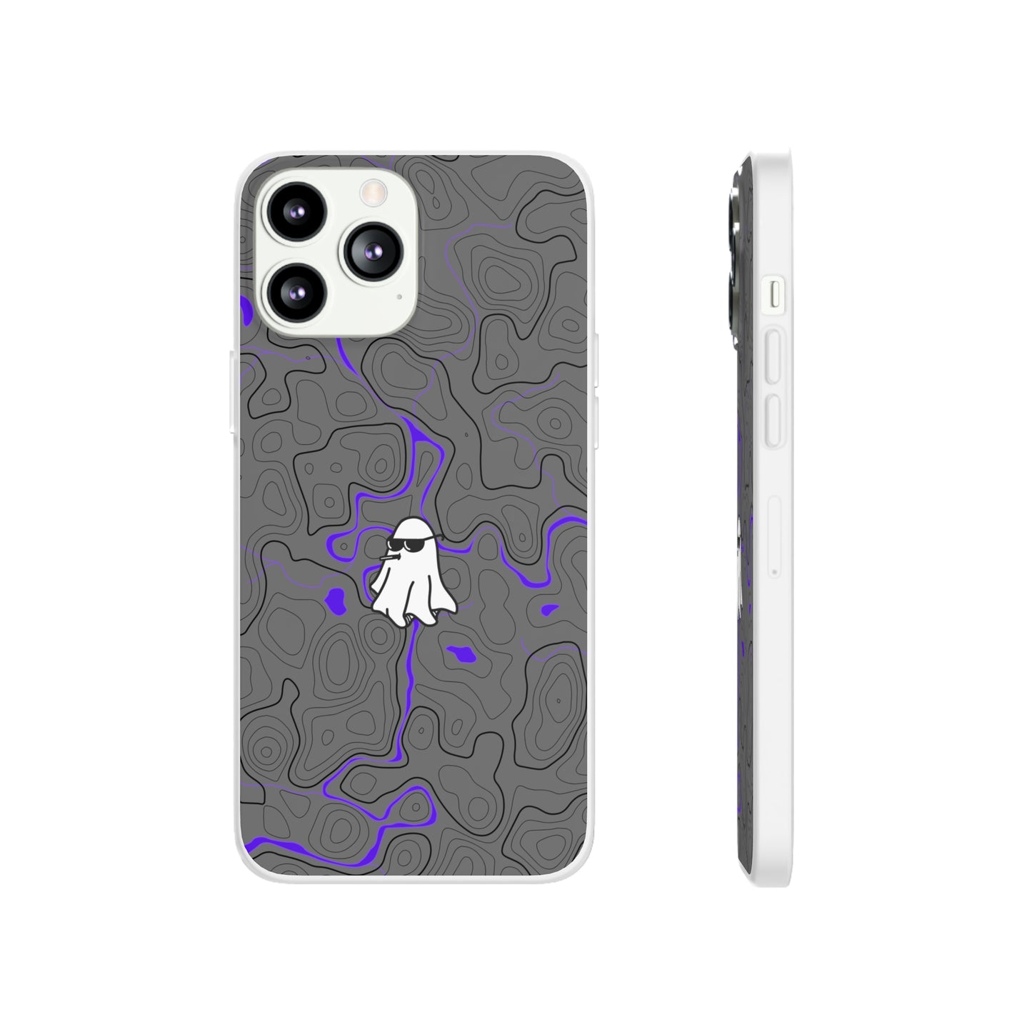 "Black Purple Topography with Ghost" High Quality  Phone Case